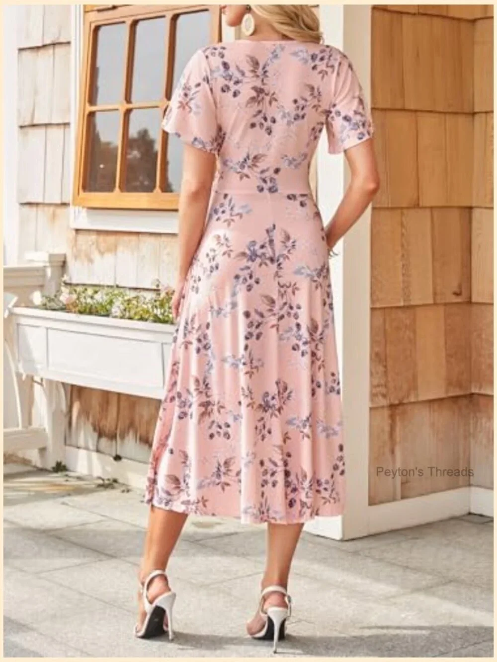Short Sleeve Floral Wrap V Neck Ruched Waist Midi Dress Side Slit